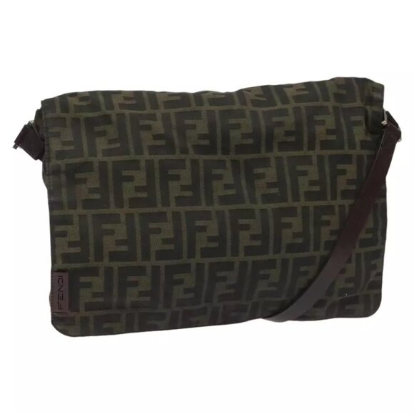FENDI Zucca Canvas Shoulder Bag Brown Black Silver Auth bs22190 - Picture 1 of 14